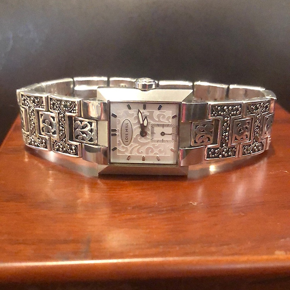 LOIS HILL Sterling Silver Watch Square Face Silver Band